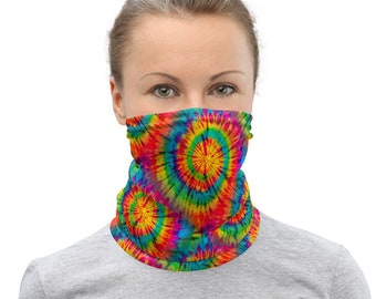 Rainbow Tie Die Multi-Function Neck Gaiter/Bandana/Headband - Vibrant And Colorful Face Covering - Washable, Reusable Fabric Face Mask