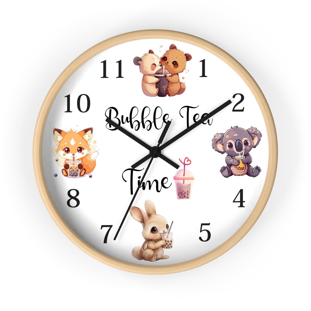 Bubble Tea Time Wall Clock - Fun Housewarming Gift With Cute Animals ...