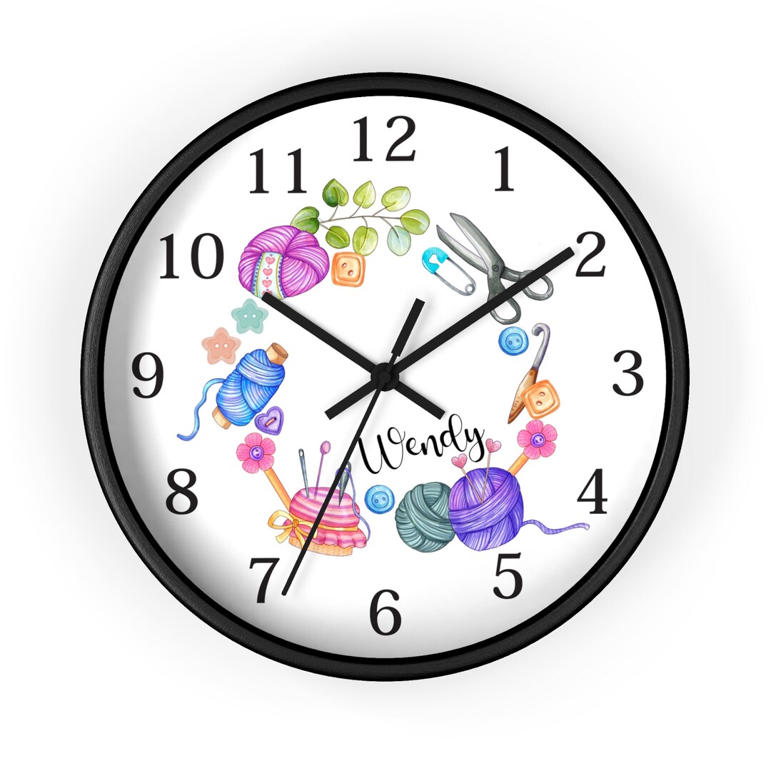 Knitted Clock Personalized Wall Clock for Knitting and Sewing Lovers Housewarming ...