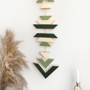 Green Wood Wall Hanging, Geometric Wooden Wall Decor image 3