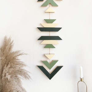 Green Wood Wall Hanging, Geometric Wooden Wall Decor