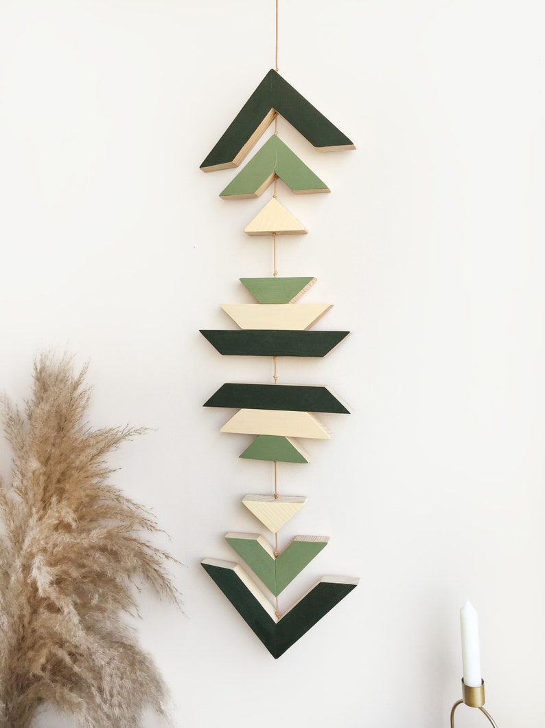 Green Wood Wall Hanging, Geometric Wooden Wall Decor image 3