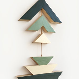 Green Wood Wall Hanging, Geometric Wooden Wall Decor image 7