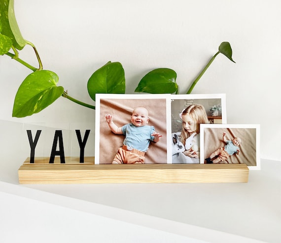 Natural Wood Photo Holder, Wooden Block Display Stand, Picture Holder for  Table, Tabletop Photo Holder, Photo Organizer 