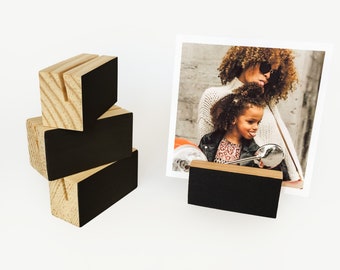 Block Photo Holder Black, Wood Card Holder, Place Card Holder