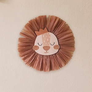 Lion Raffia Wall Hanging: Boho Nursery Decor (13.5x14 in)