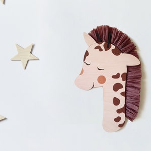 Giraffe Plywood Wall Hanging: Raffia Mane, Boho Nursery Decor