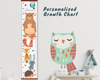 Personalized Woodland Animals Growth Chart: Nursery Wall Decor