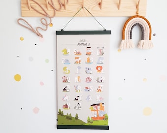 Animal Alphabet Poster: A to Z, Kids Nursery Decor with Wooden Hanger