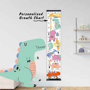Aangepaste groei grafiek Dino, Gepersonaliseerde hoogte grafiek, Vinil heerser, Dinosaurussen kinderdagverblijf kunst decor, Kinderkamer kamer decor, baby jongen meisje
