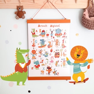 Animals Alphabet Nursery Poster: ABC Wall Art with Wooden Hanger