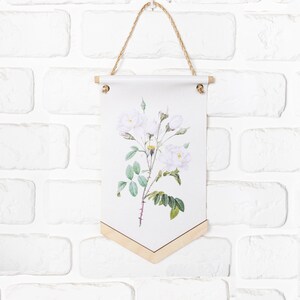 Aquarell Leinwand Poster, Botanische Wand Dekor, Banner Wandbehang Banner mit weißer Rose, Floral Wimpel Banner Flagge