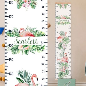 Flamingo hoogte grafiek, gepersonaliseerde groei grafiek bloemen, meisjes bloemen kwekerij decor flamingo muur kunst baby douche cadeau aquarel tropisch