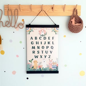 Lamas Alphabet Poster ABC Wand Kunst Alpakas Alphabet Kinderzimmer Druck Dekor Kinder Zimmer Tier Spielzimmer Dekor Baby Kinder Kunstdruck Buchstaben