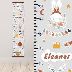 Groei grafiek Scandi, hoogte grafiek voor kinderen Dieren, Personaliseren groei grafiek meisje, Nursery kunst decor, Kids heerser, Cadeau voor meisje, Wall Meter