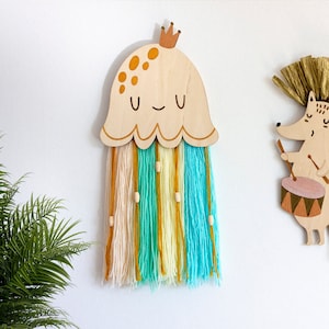 Decoração de parede com fio de madeira para água-viva: decoração boho para quarto de bebê