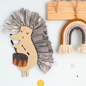 Hedgehog Raffia Wall Hanging: Boho Nursery Decor