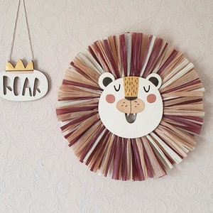 Raffia Lion Face Wall Hanging: Boho Nursery Decor, Safari Theme