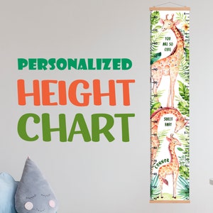Toise pour enfant Girafe Courbe de croissance pour enfant Décoration de chambre d'enfant Safari à personnaliser pour les enfants Mur safari Décoration de chambre animaux tropicaux