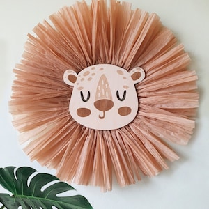 Raffia Lion Wall Hanging: Boho Nursery Decor, Safari Animal Art
