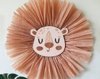 Lion face raffia nursery decor Wall Hanging Safari for boy and girl Jungle baby nursery decor Boho wall art Animals kids room Birthday gift