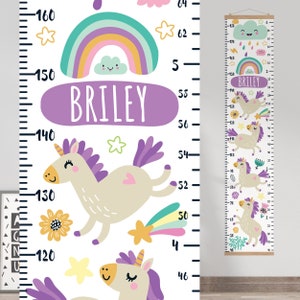 Groei hoogte grafiek liniaal voor meisjes, Eenhoorns gepersonaliseerde hoogte grafiek, regenboog kinderkamer muur decor, baby verjaardag cadeau, schattige speelkamer liniaal