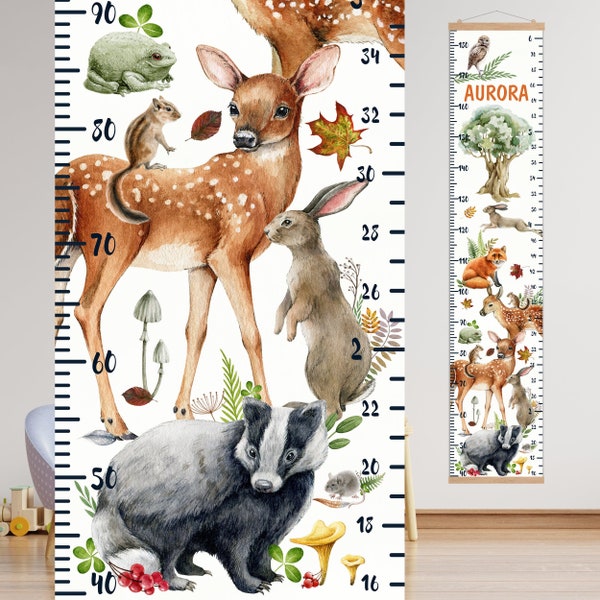 Woodland animals height chart Growth chart for kid Nursery wall art Personalize nursery decor Custom child ruler Bedroom decor birth gift