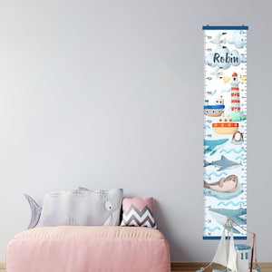 Ocean Growth Chart, Höhenkarte für Kinder mit Boot Hai Wheal, Unter dem Meer Kinderzimmer Kunst, Personalisiertes BabyParty Geschenk, Maritimes Kinderzimmer