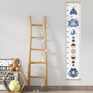 Hemelse groei grafiek, Hoogte grafiek voor meisjes, Maan fasen, Sky Butterfly kwekerij muur decor, Baby verjaardagscadeau, Schattige speelkamer heerser maan