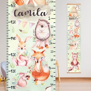 Forest animals growth chart, Height chart for kids, Woodland personalized ruler, Baby shower gift, Boho nursery wall art First birthday gift