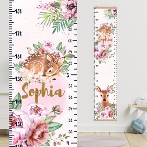 Hertengroei grafiek, Gepersonaliseerde hoogte grafiek voor meisje, Aquarel kinderkamer decor, Kind kunst aan de muur, Speelkamer, Baby hoogte grafiek, Rustiek cadeau