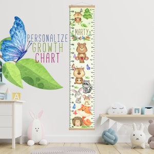 Carte de hauteur d’animaux de forêt, forêt personnalisée de diagramme de croissance, décor personnalisé de pépinière, règle de chéri, cadeau d’anniversaire pour des enfants, cadeau pour la fille de garçon