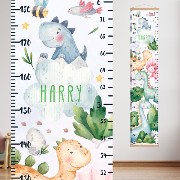 Personalize growth chart dinosaur, Dino height measurement kids ruler, Watercolor room decor, boy girl nursery cute growth chart gift dinos