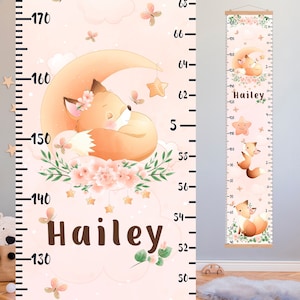 Füchse Wachstumskarte Lineal, Personalisierte Höhenkarte für Kinder Tier Aquarell Kinderzimmer Dekor Niedliche Baby Wand Kunst Benutzerdefinierte Spielzimmer Kleinkind Geschenk