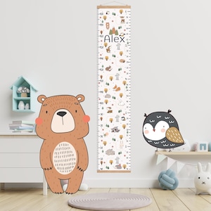 Kinder-Wachstumskarte | Höhenkarte Vinyl | Wald kinderzimmer kunst | Waldtiere Lineal | Personalisierte Maße | Wand Kinderzimmer Deko