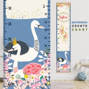 Swan groei grafiek meisje, Rustieke hoogte grafiek voor kind, Gepersonaliseerde groei grafiek heerser, Scandinavische kinderdagverblijf kunst, Baby douche, Gift childs