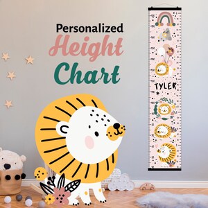 Löwe Wachstumskarte, Personalisierte Höhenkarte für Mädchen junge, Wand Handarbeit Kinderzimmer Deko, Süßes Kind Geschenk, Babyzimmer Kunst, Erster Geburtstag