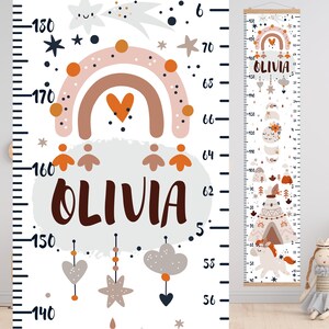 Boho hoogte grafiek voor meisje, Groei grafiek heerser, Tribal kinderen decor, Kinderkamer baby meisje cadeau, Scandi kinderen decor, Regenboog kunst aan de muur, Maan fasen