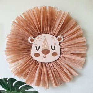 Lion face raffia nursery decor Wall Hanging Safari for boy and girl Jungle baby nursery decor Boho wall art Animals kids room Birthday gift