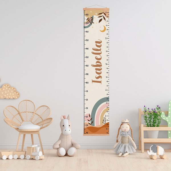 Tableau de croissance personnalisé pour les enfants, tableau de hauteur Scandi, cadeau de bébé personnalisé, pépinière Boho, décor neutre, 1er cadeau d'anniversaire, désert abstrait