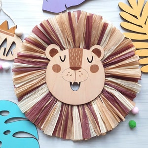 Raffia Lion Wall Hanging: Boho Safari Nursery Decor with &quot;Roar&quot; Sign