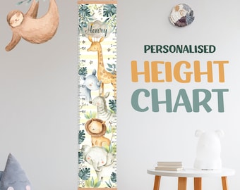 Personalized Growth Chart for Kids, Safari animal height chart, Jungle Boho neutral nursery decor 1st birthday baby gift Scandi Height Chart