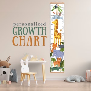Safari Höhenkarte für Kind, Giraffen Wachstumskarte, Tiere Babyzimmer Deko, Personalisierte Zoo Wachstumskarte Junge Mädchen, Tiger Löwe Krokodil Geschenk