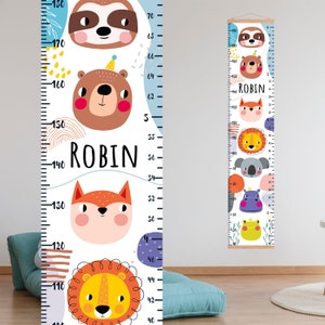 Höhendiagramm für Kinder, personalisierte Wachstumsdiagramm skandinavischen Tiere, Zoo Kinderzimmer Wand Kunst Dekor, benutzerdefinierte Wachstumskarte, Baby-Dusche-Geschenk,