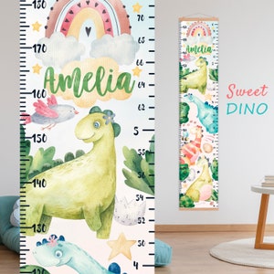 Dinosaurier Wachstumskarte, Personalisierte Höhenkarte für Mädchen, Süßes Dino Aquarell Kinderzimmer Dekor, Süßes Kinder geschenk, Babyzimmer, Erster Geburtstag