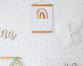 Neutrale regenboogkunstprint met houten hanger: kinderkamerdecoratie (11,7 x 16,5'')