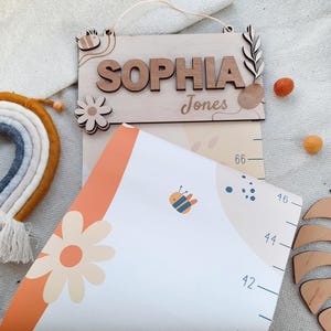 Gepersonaliseerde hoogtemeter, aangepaste groeiliniaal Wanddecoratie kinderkamer 1e verjaardagscadeau Babymeisje douche Kinderkamer Neutraal decor Abstracte woestijn