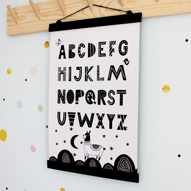 Black and White Alphabet Poster ABC Wall Art Alphabet Print Etsy