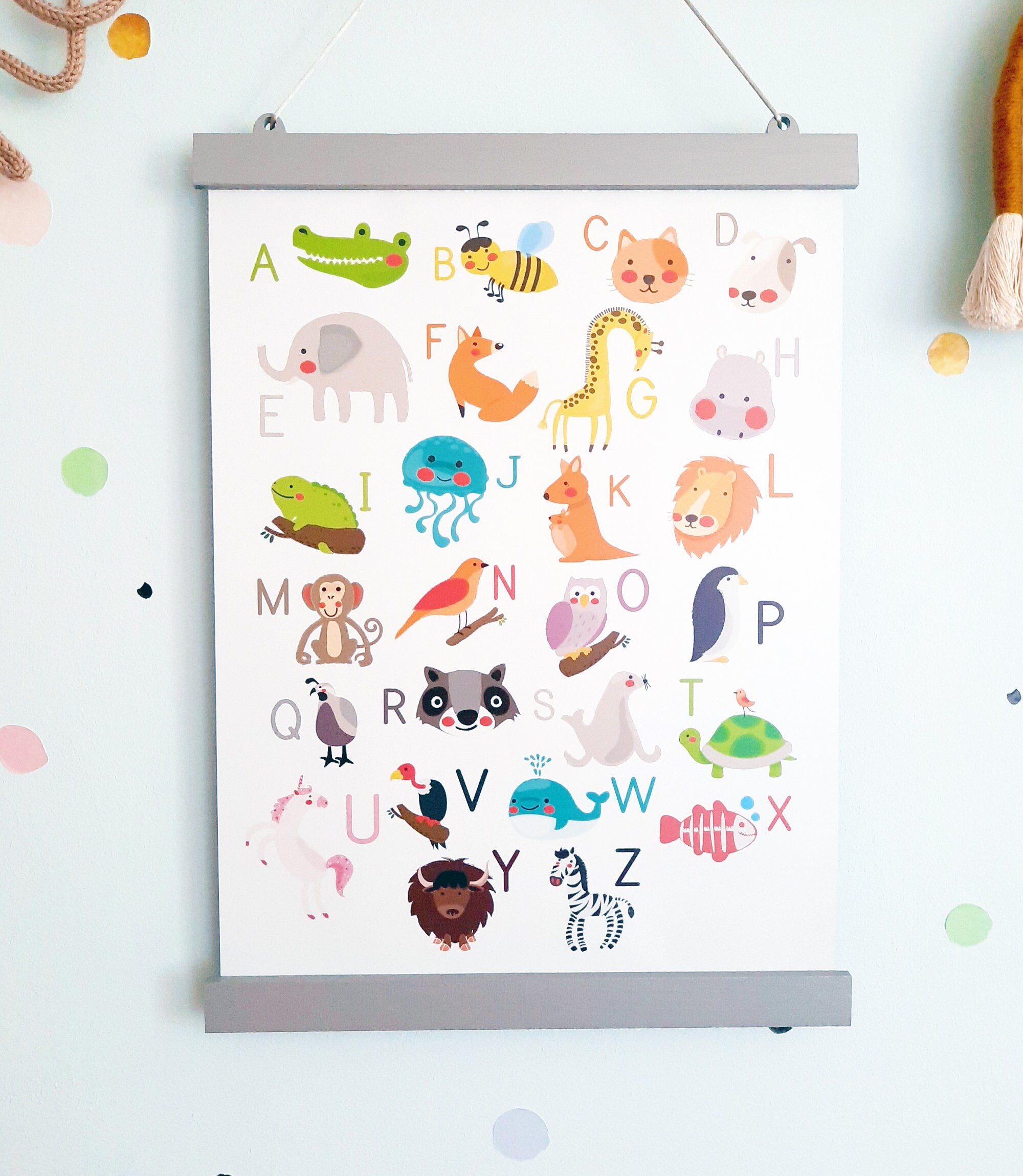 Animal Alphabet Poster: ABC Nursery Wall Art With Wooden Hanger - Etsy