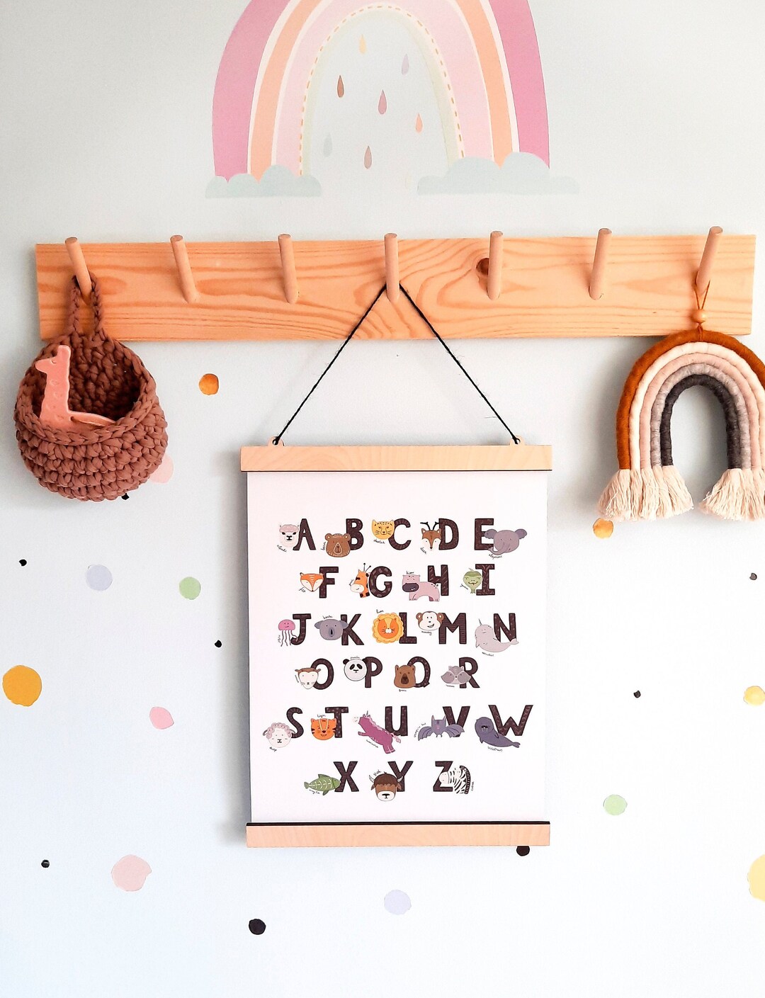Jungle Animal Alphabet Poster: Safari Nursery Decor With Wooden Hanger ...
